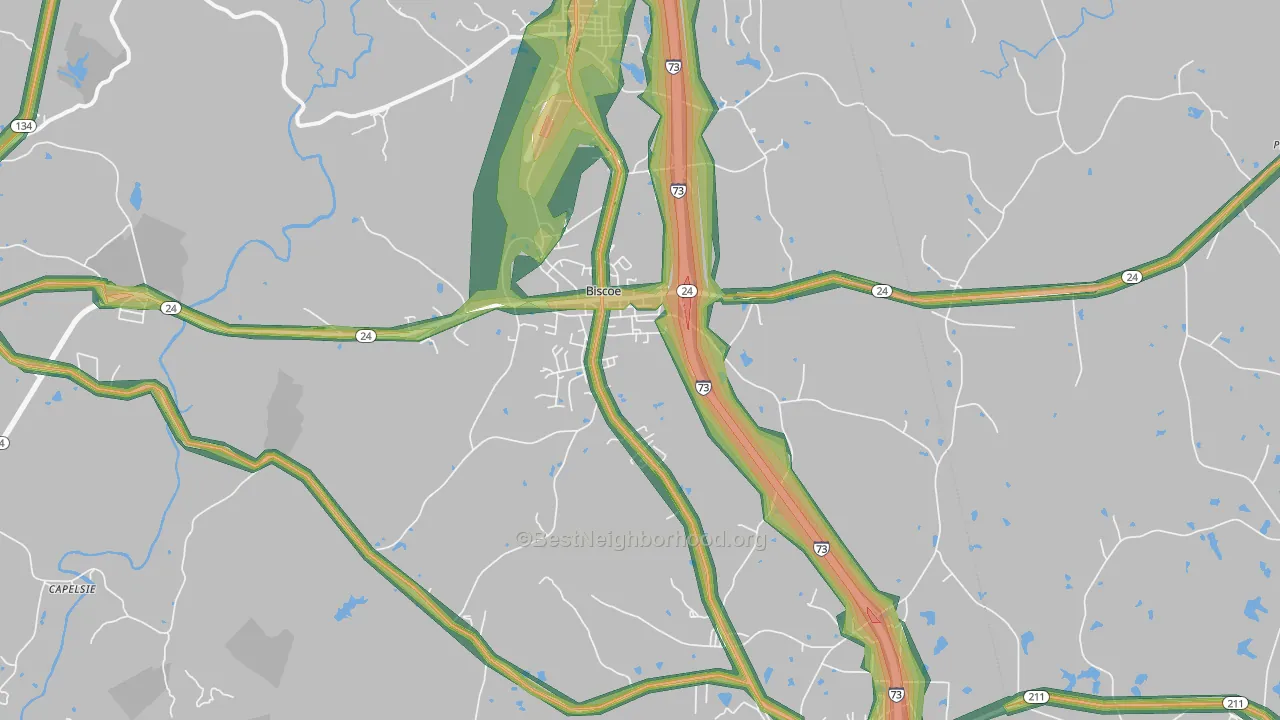 Biscoe, NC Map of Noise Levels in Biscoe