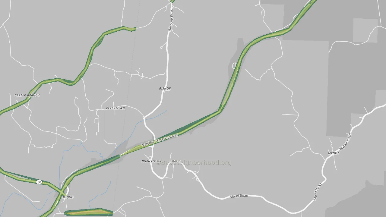 Bishop, AL Map of Noise Levels in Bishop