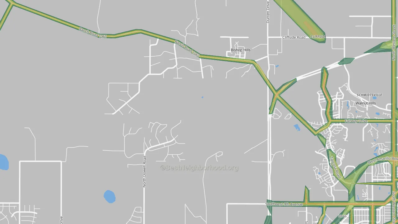 Bishop Hills, TX Map of Noise Levels in Bishop Hills