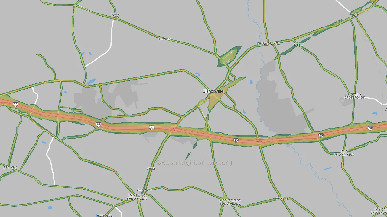 Bishopville, SC Map of Noise Levels in Bishopville