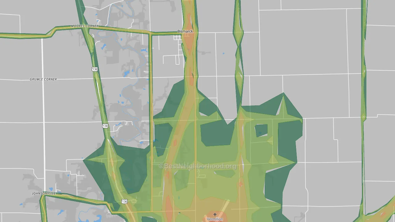 Bismarck, IL Map of Noise Levels in Bismarck