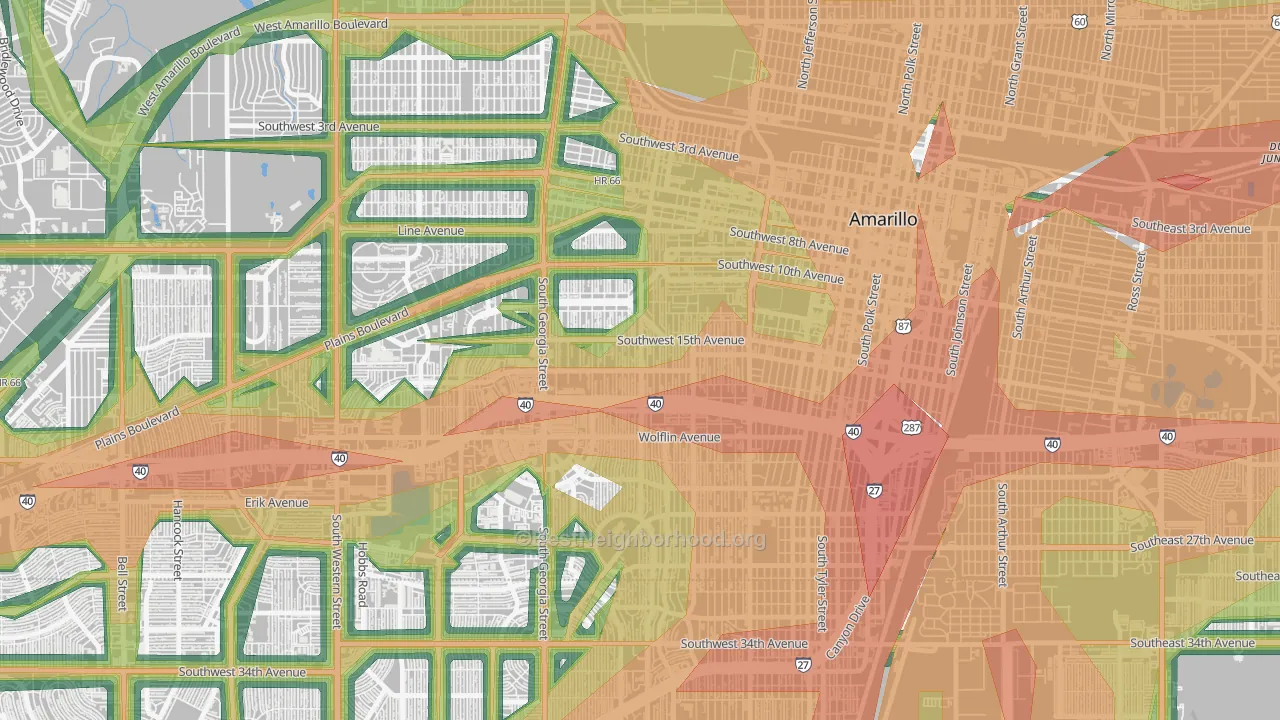 Bivins Addition, Amarillo, TX Map of Noise Levels in Bivins Addition