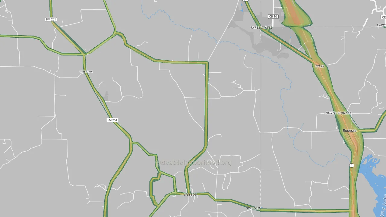 Bivins, TX Map of Noise Levels in Bivins