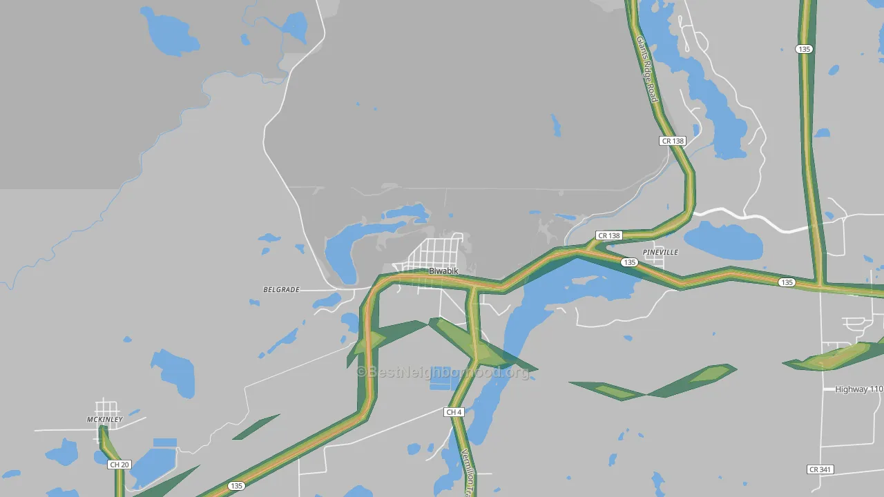 Biwabik, MN Map of Noise Levels in Biwabik