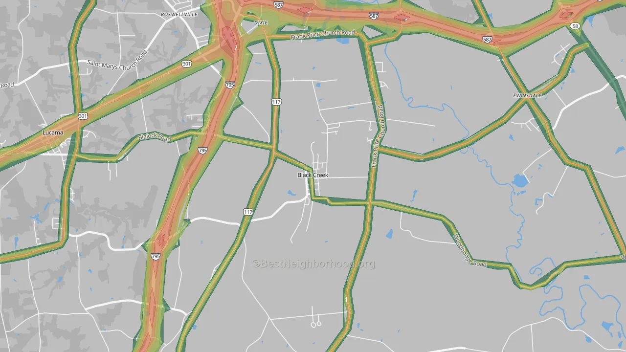 Black Creek, NC Map of Noise Levels in Black Creek