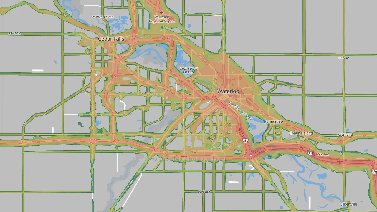 Black Hawk County, IA Map of Noise Levels in Black Hawk County