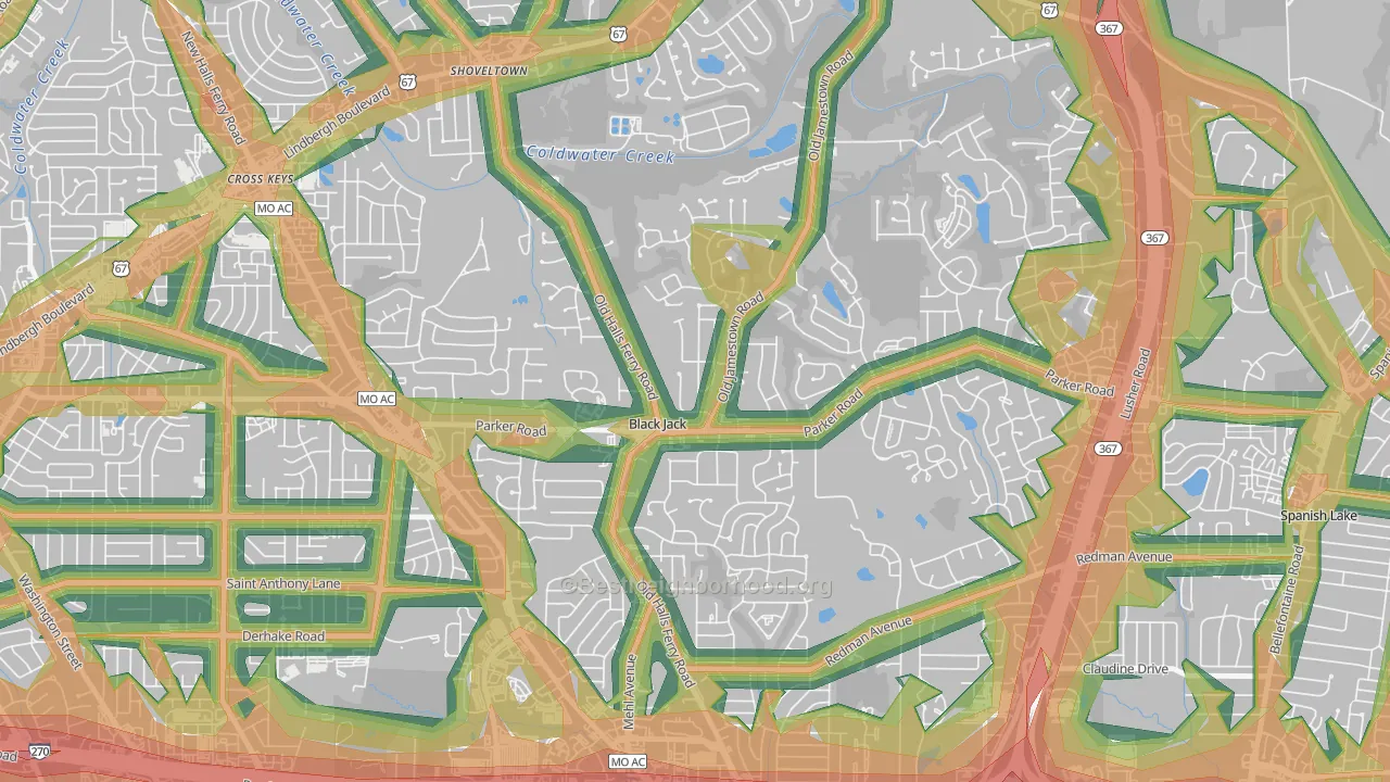 Black Jack, MO Map of Noise Levels in Black Jack
