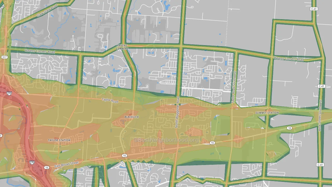 Black Lick, OH Map of Noise Levels in Black Lick