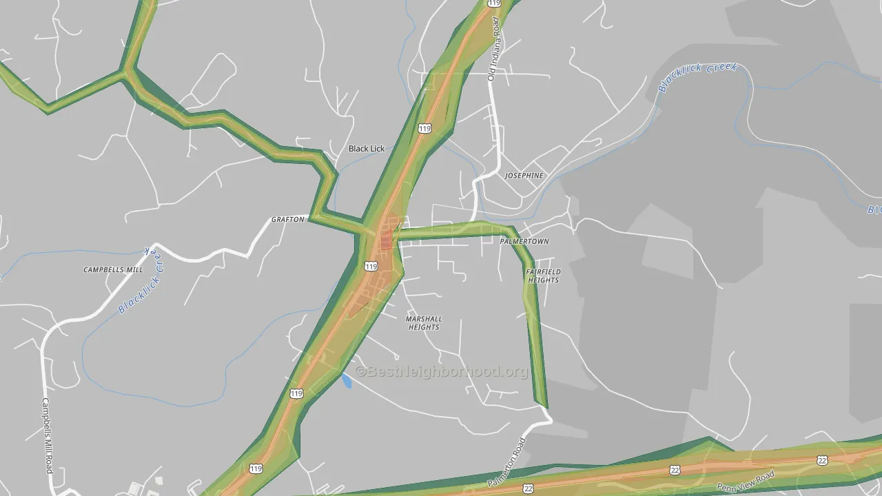 Black Lick, PA Map of Noise Levels in Black Lick
