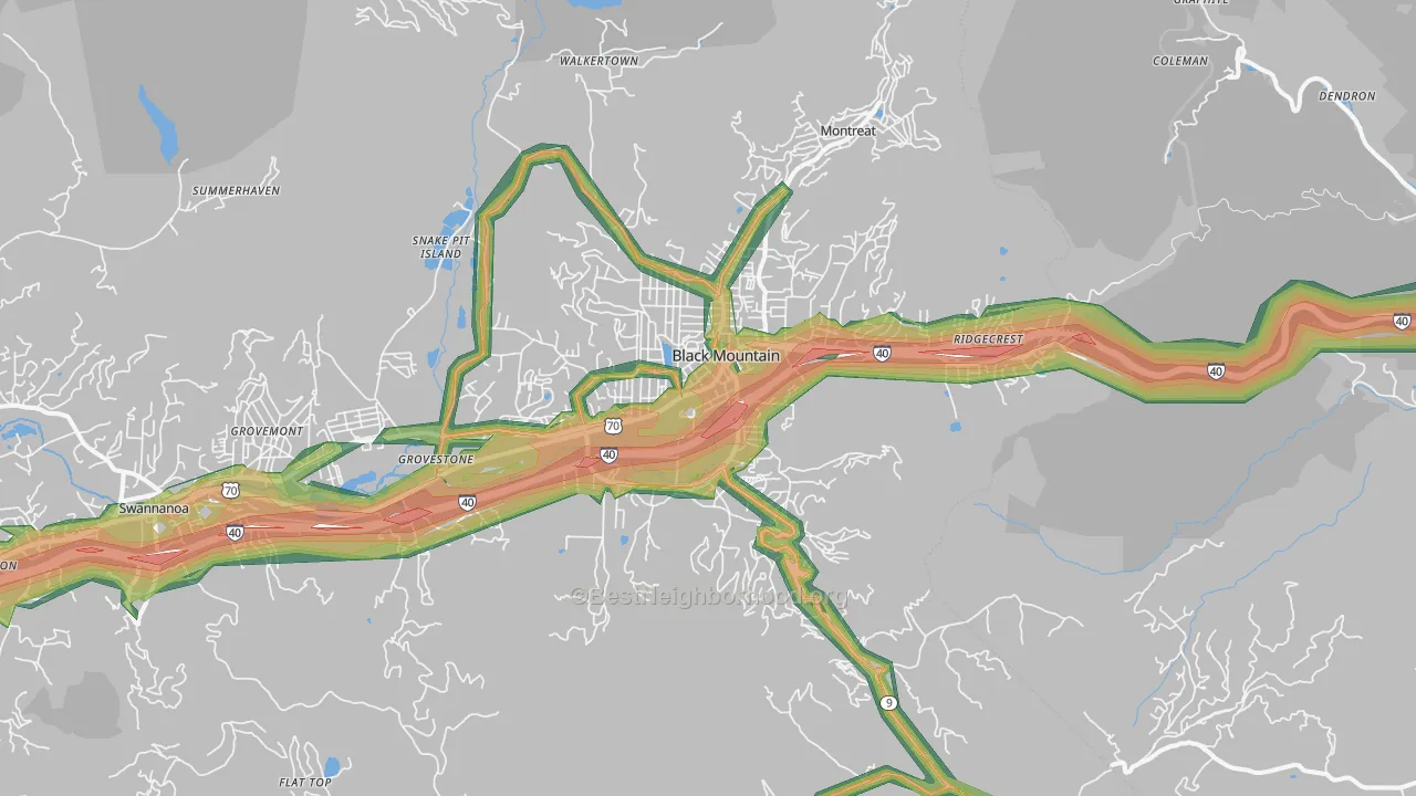 Black Mountain, NC Map of Noise Levels in Black Mountain