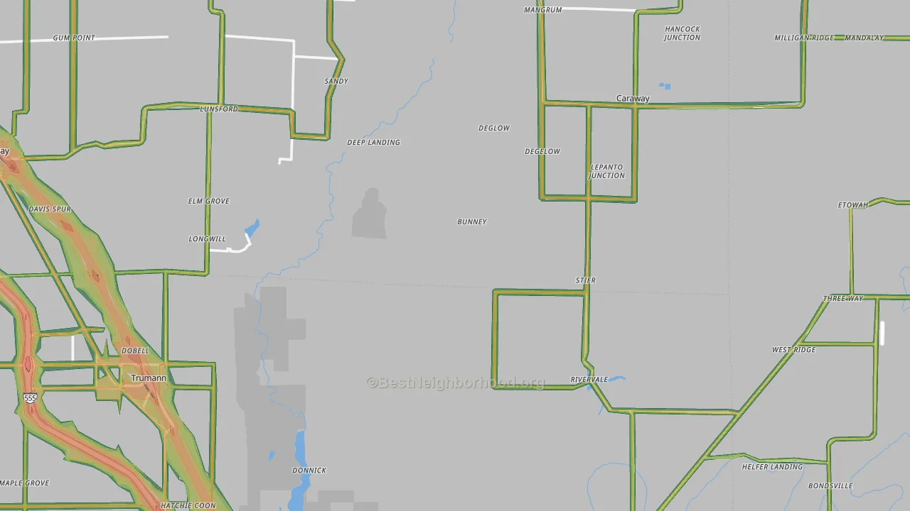 Black Oak, AR Map of Noise Levels in Black Oak