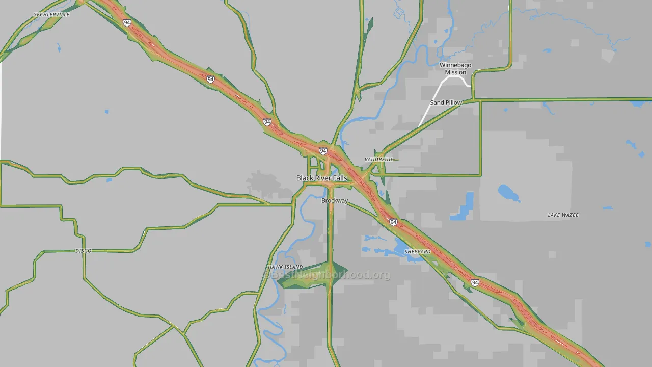 Black River Falls, WI Map of Noise Levels in Black River Falls