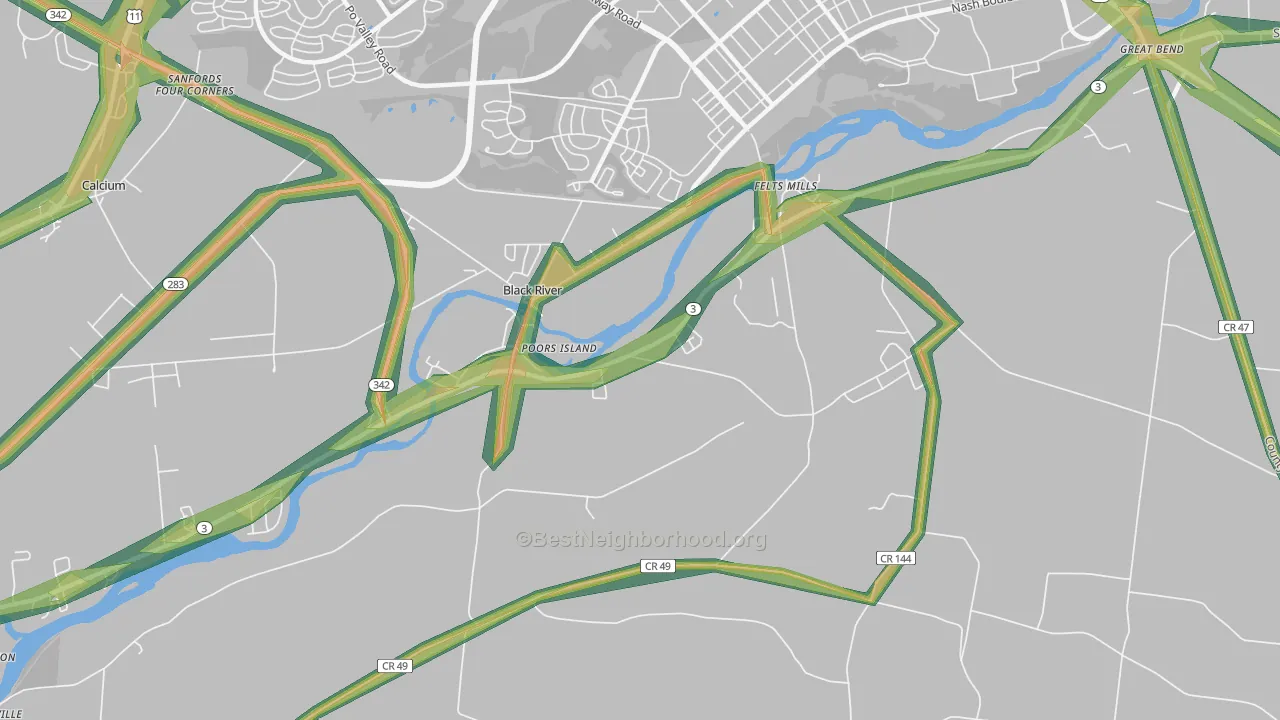 Black River, NY Map of Noise Levels in Black River