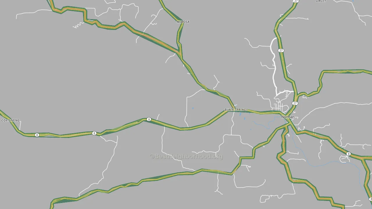 Black Springs, AR Map of Noise Levels in Black Springs