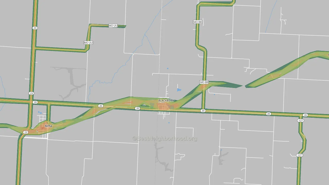 Blackburn, MO Map of Noise Levels in Blackburn