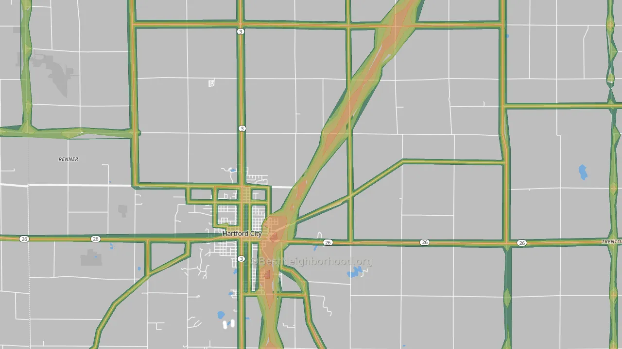 Blackford County, IN Map of Noise Levels in Blackford County