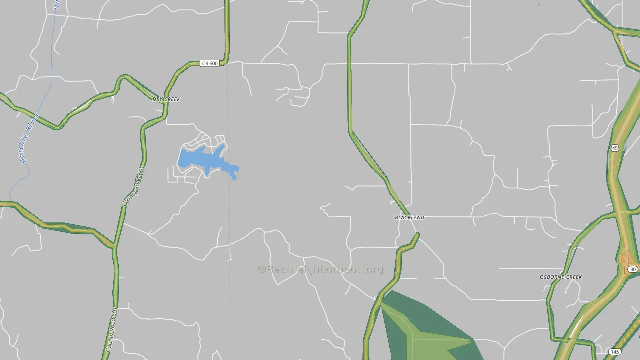 Blackland, MS Map of Noise Levels in Blackland