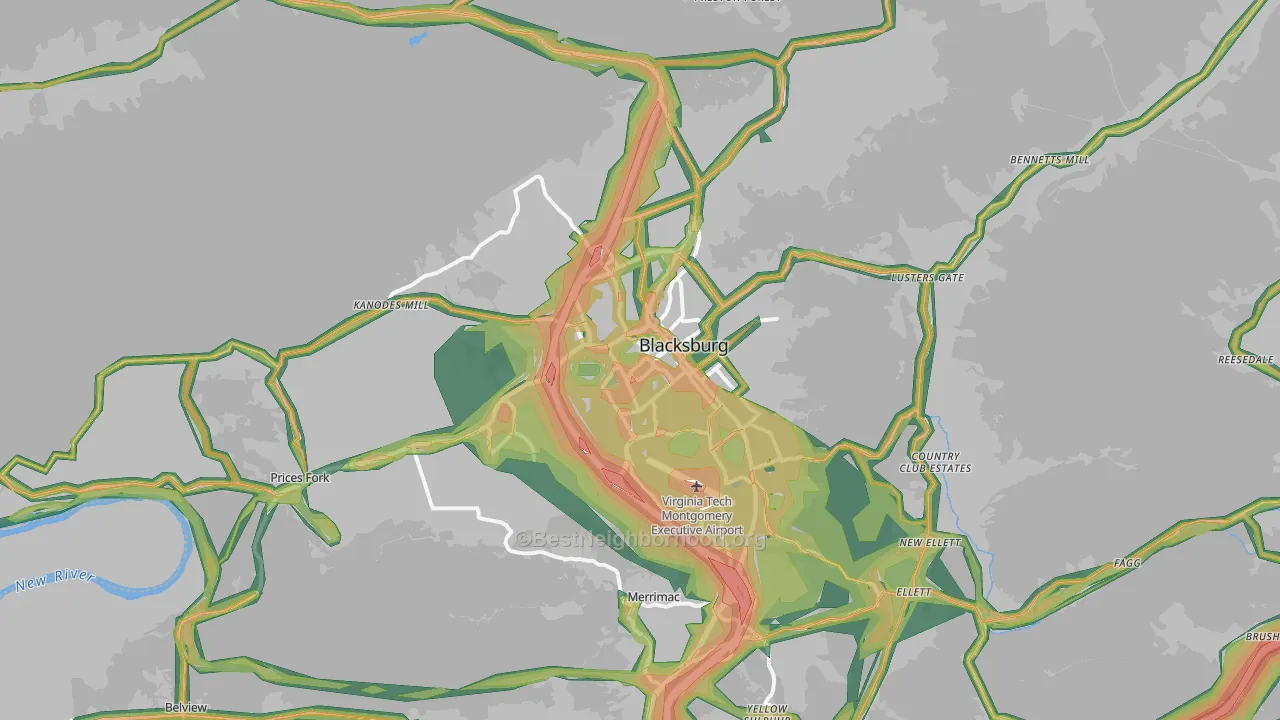 Blacksburg, VA Map of Noise Levels in Blacksburg