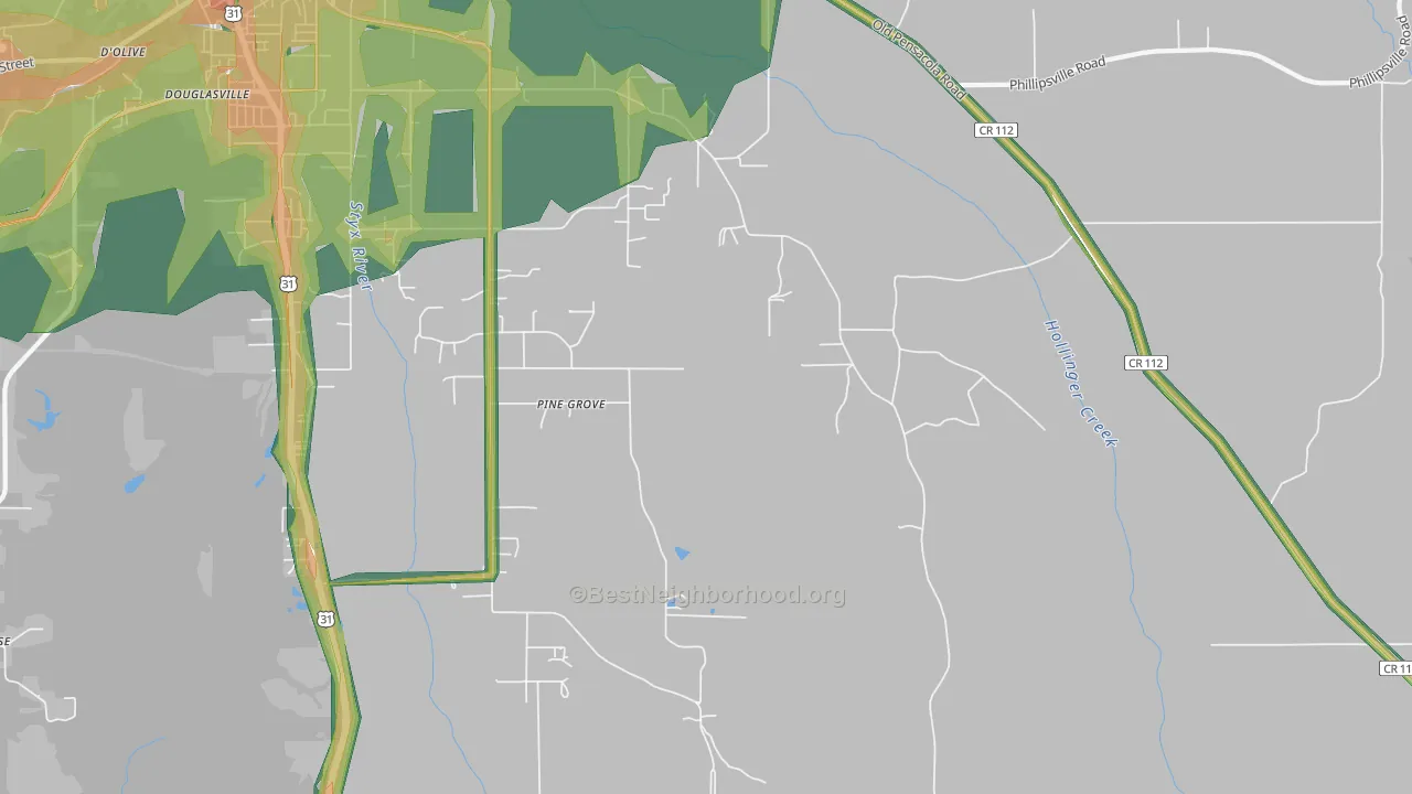 Blacksher, AL Map of Noise Levels in Blacksher