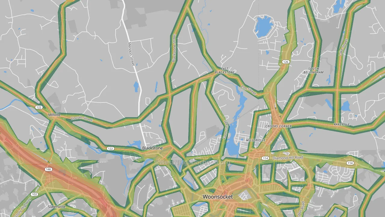 Blackstone, MA Map of Noise Levels in Blackstone