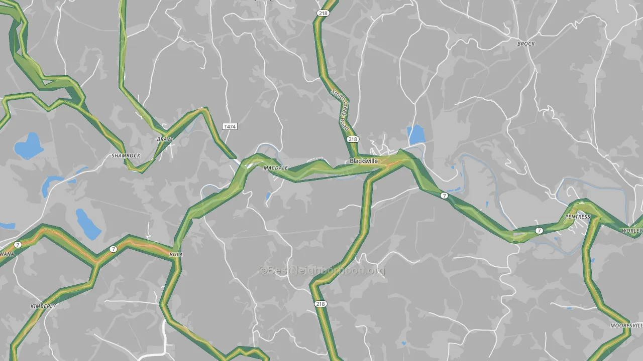 Blacksville, WV Map of Noise Levels in Blacksville
