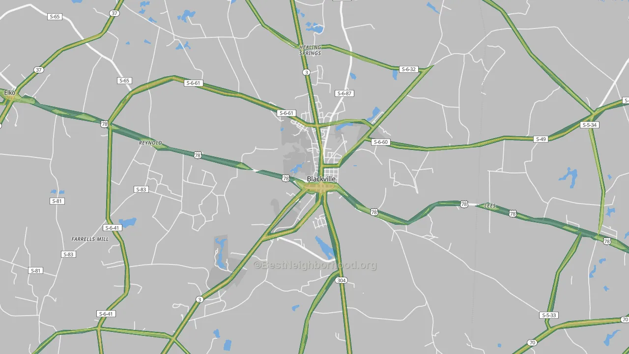 Blackville, SC Map of Noise Levels in Blackville