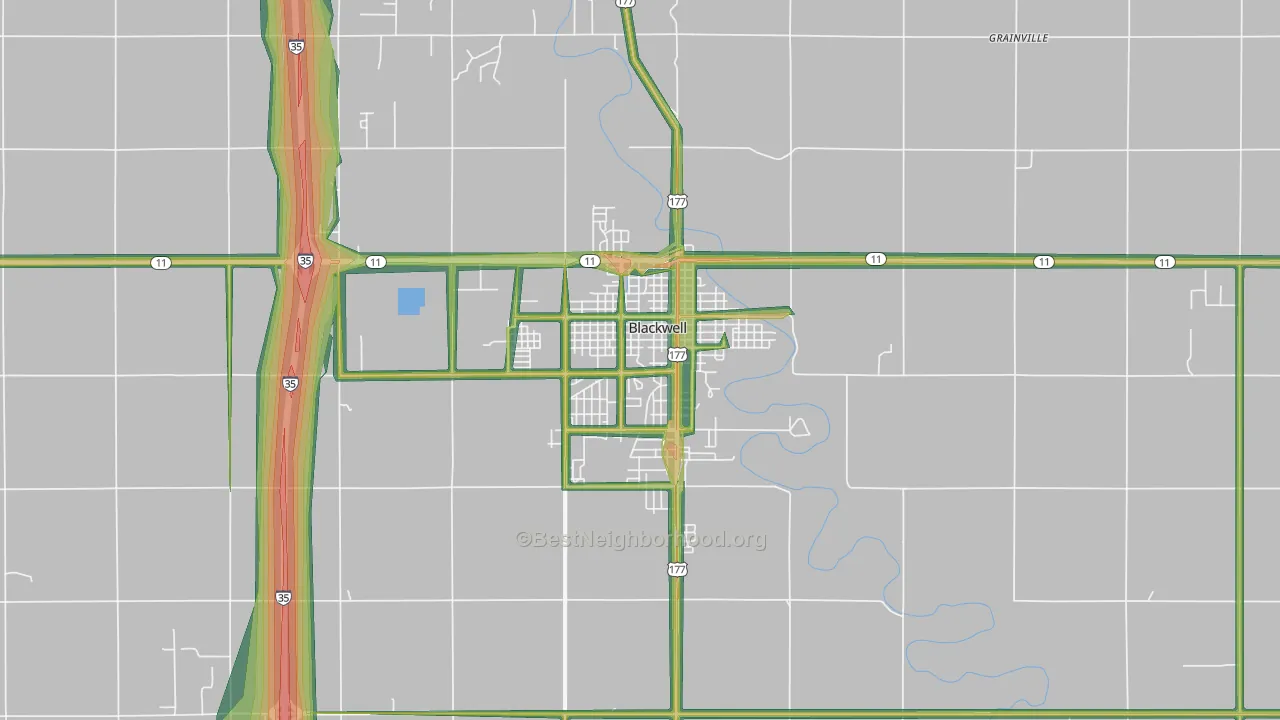 Blackwell, OK Map of Noise Levels in Blackwell
