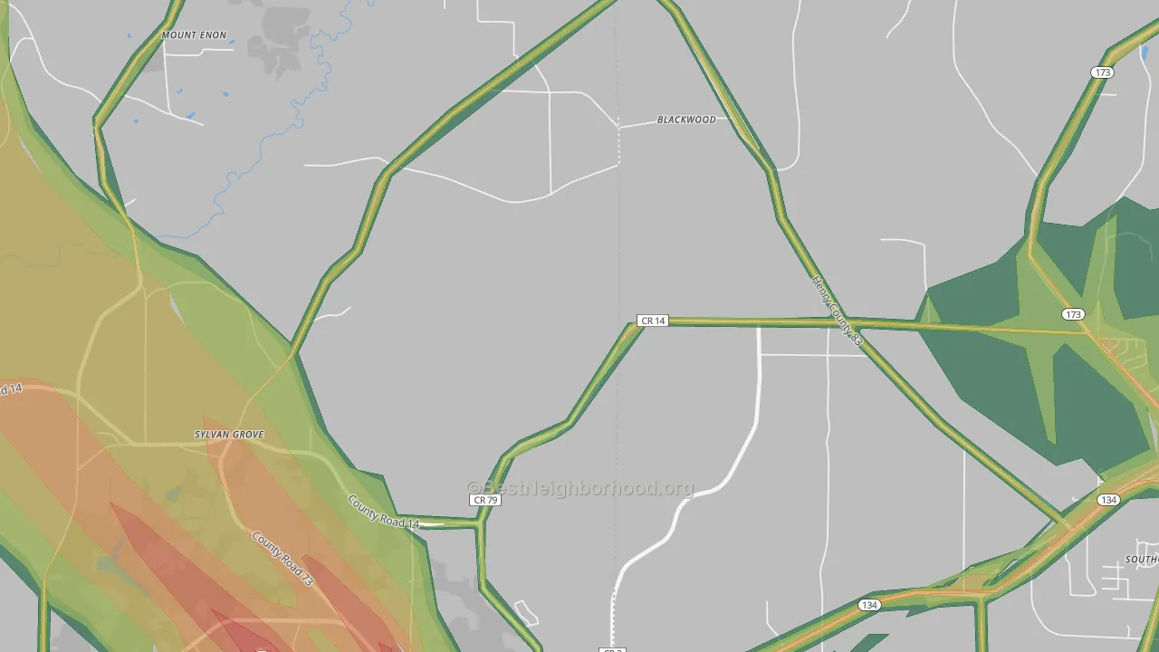 Blackwood, AL Map of Noise Levels in Blackwood