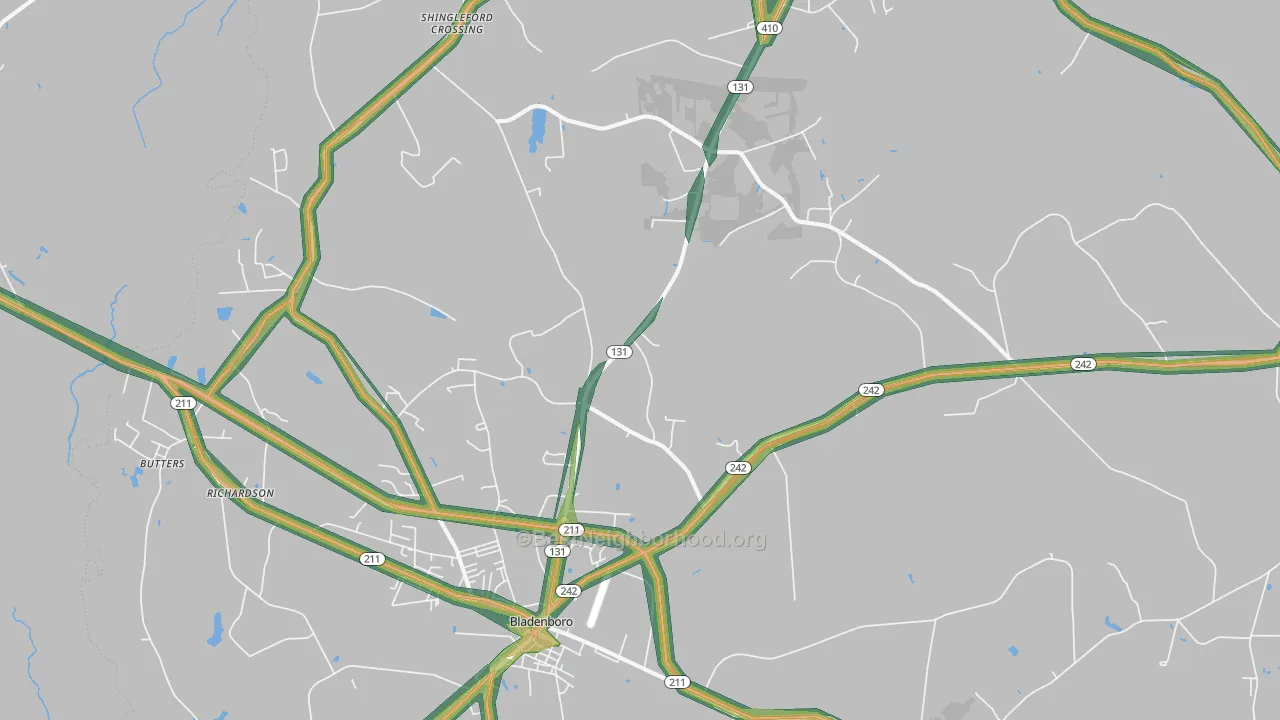 Bladenboro, NC Map of Noise Levels in Bladenboro