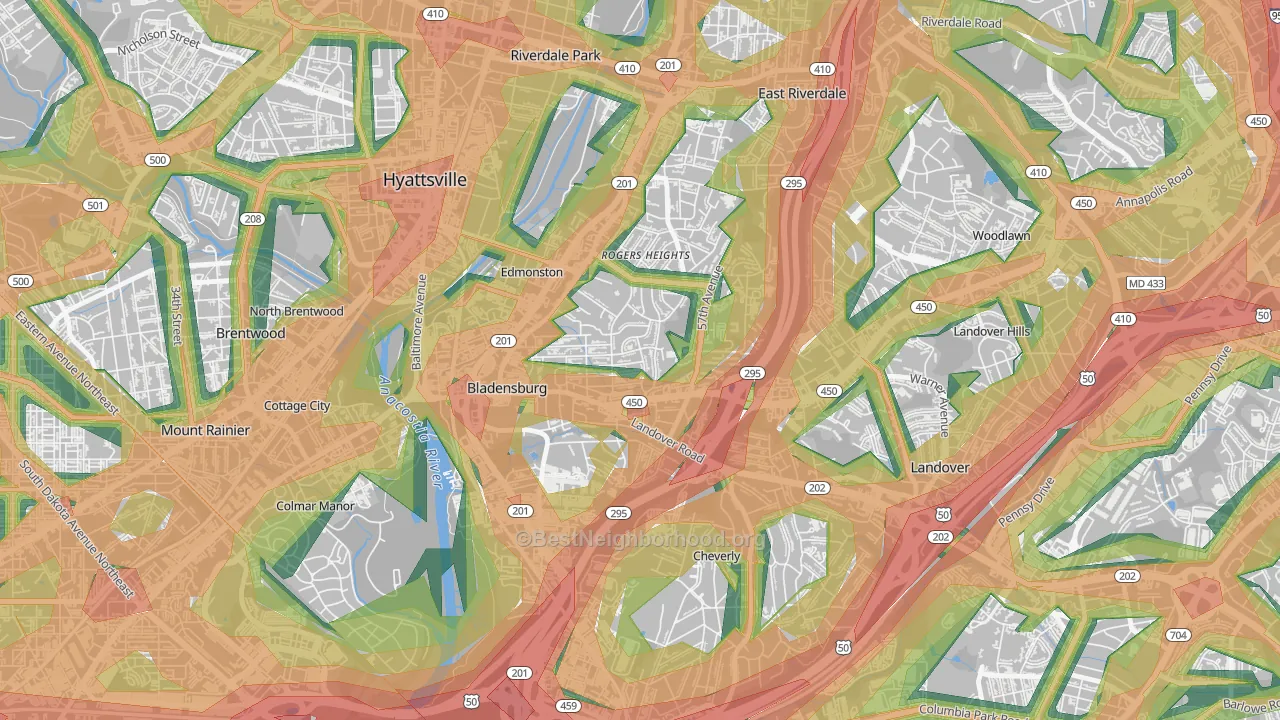 Bladensburg, MD Map of Noise Levels in Bladensburg