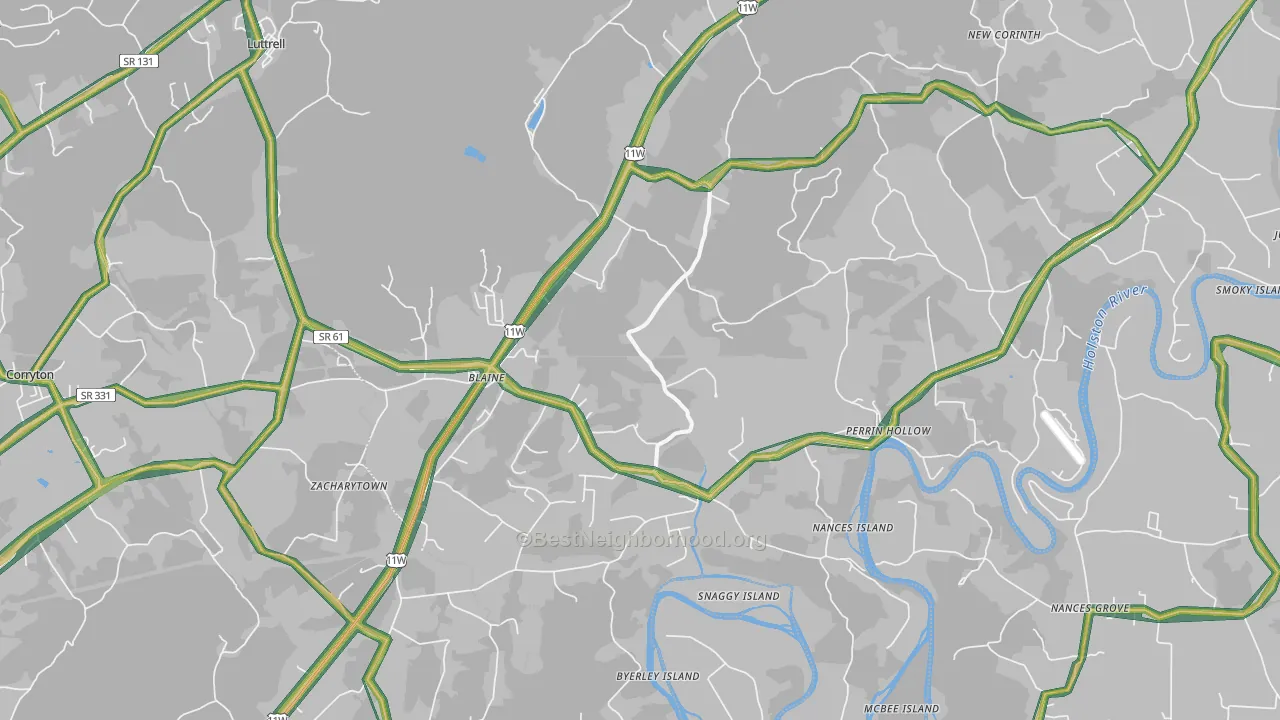 Blaine, TN Map of Noise Levels in Blaine