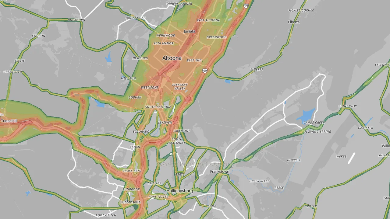 Blair County, PA Map of Noise Levels in Blair County