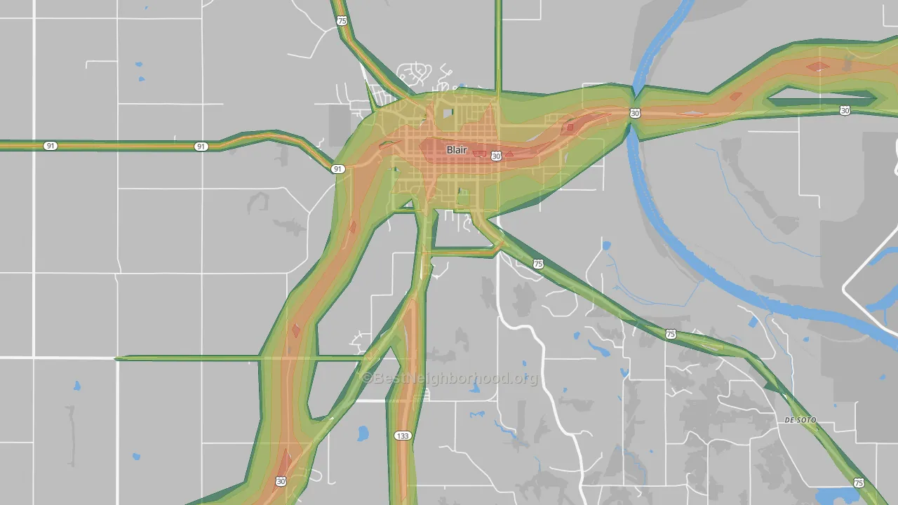 Blair, NE Map of Noise Levels in Blair