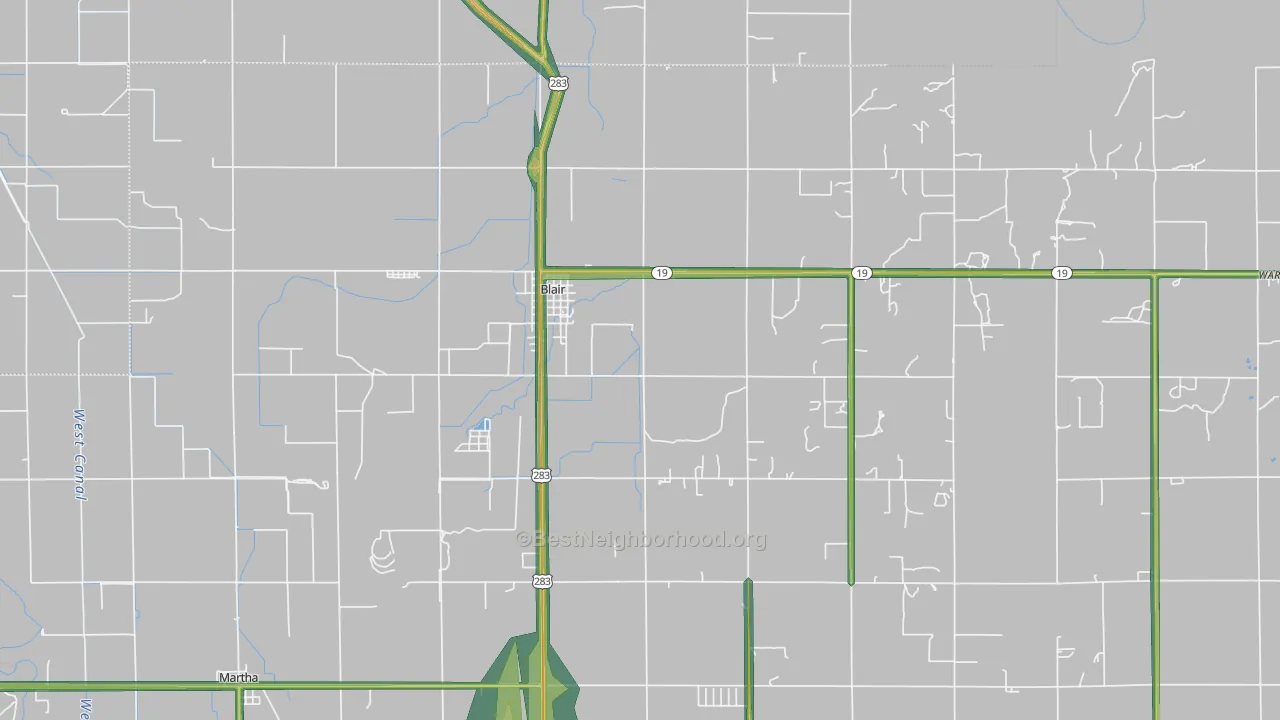 Blair, OK Map of Noise Levels in Blair