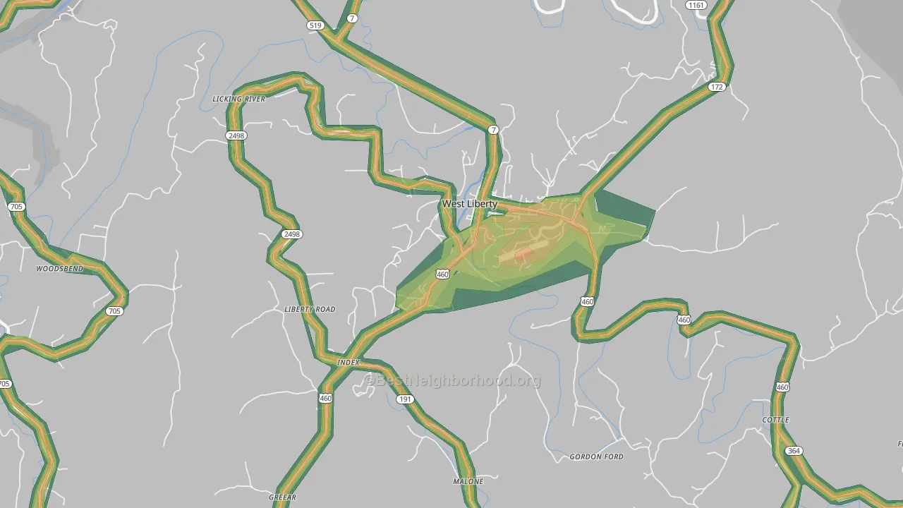 Blairs Mill, KY Map of Noise Levels in Blairs Mill