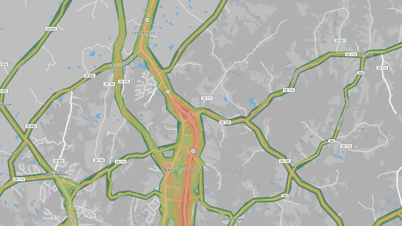 Blairs, VA Map of Noise Levels in Blairs
