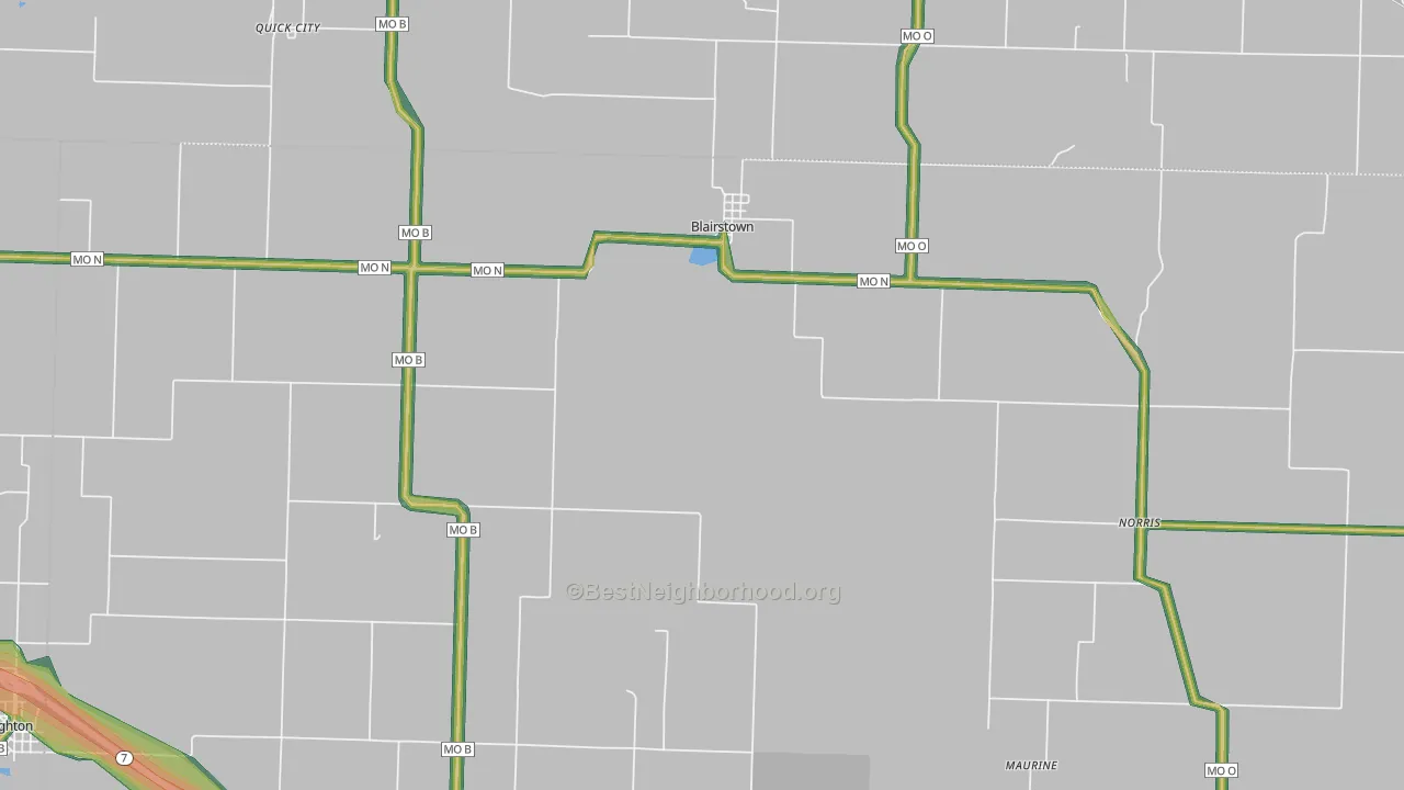 Blairstown, MO Map of Noise Levels in Blairstown