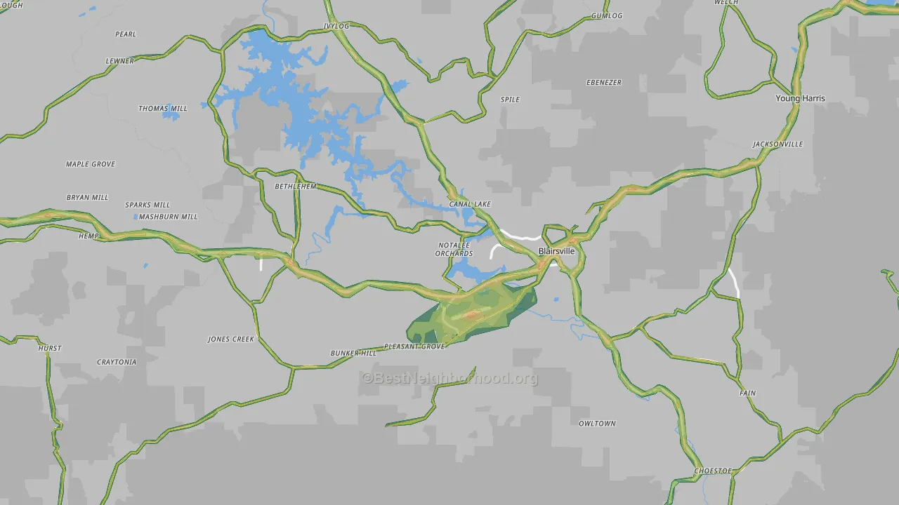 Blairsville, GA Map of Noise Levels in Blairsville