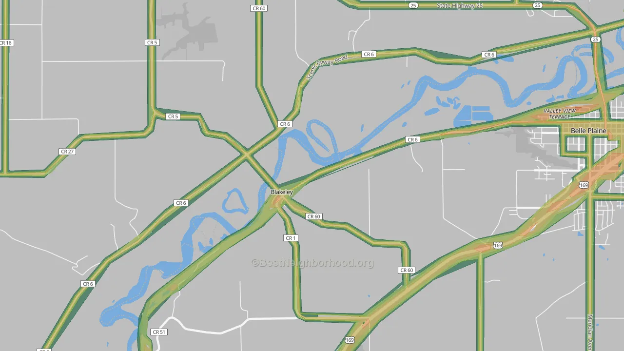 Blakeley, MN Map of Noise Levels in Blakeley