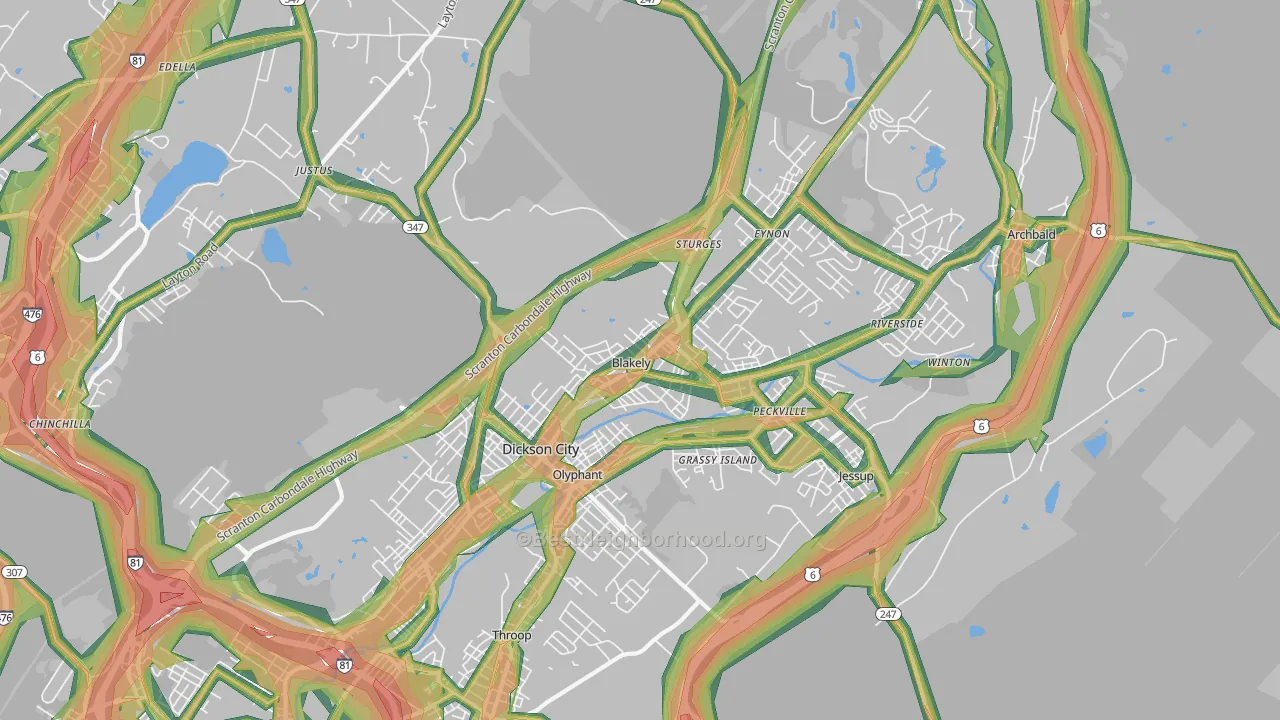 Blakely, PA Map of Noise Levels in Blakely