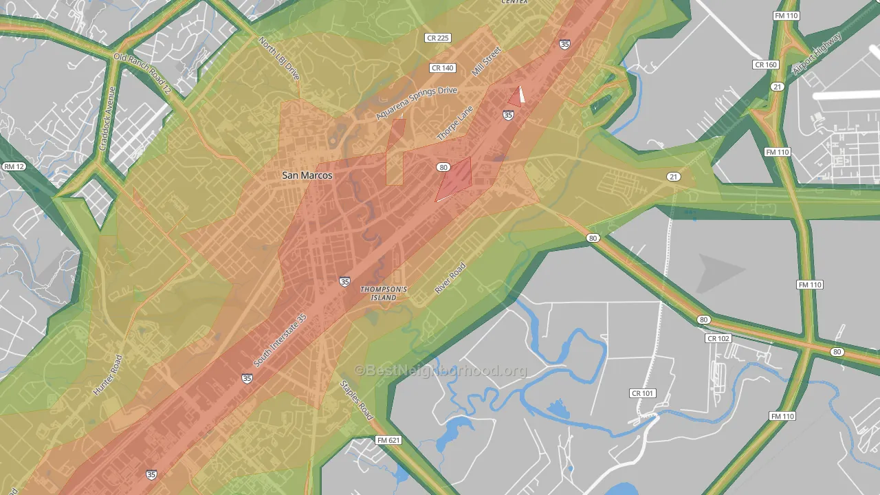 Blanco Gardens, San Marcos, TX Map of Noise Levels in Blanco Gardens