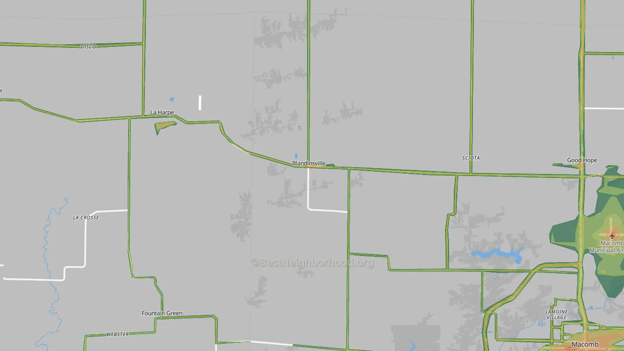 Blandinsville, IL Map of Noise Levels in Blandinsville