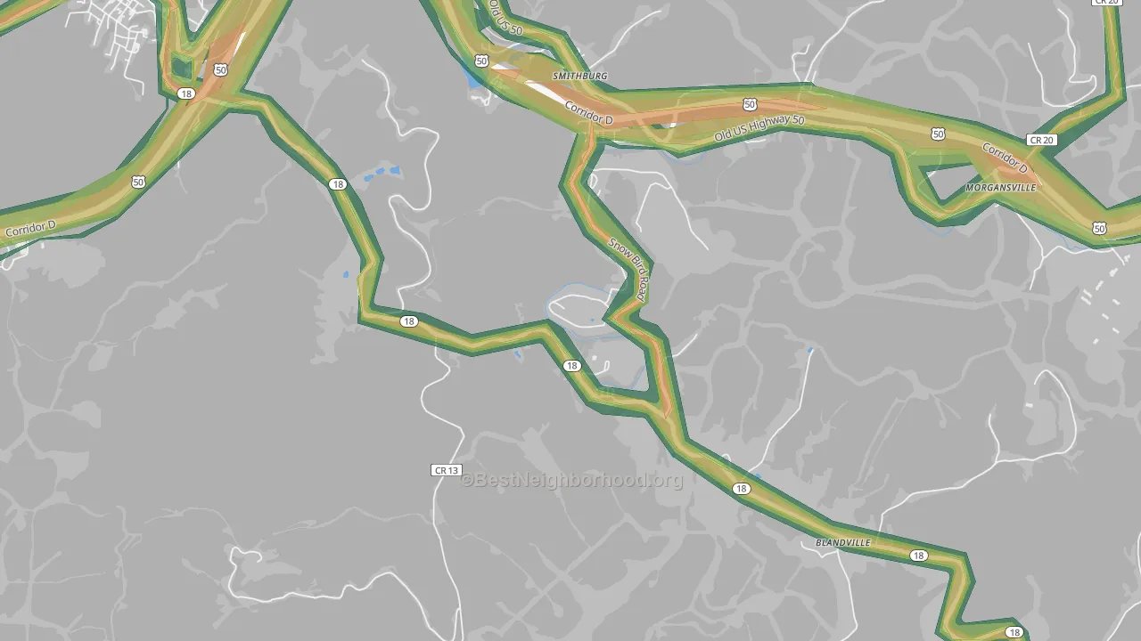 Blandville, WV Map of Noise Levels in Blandville