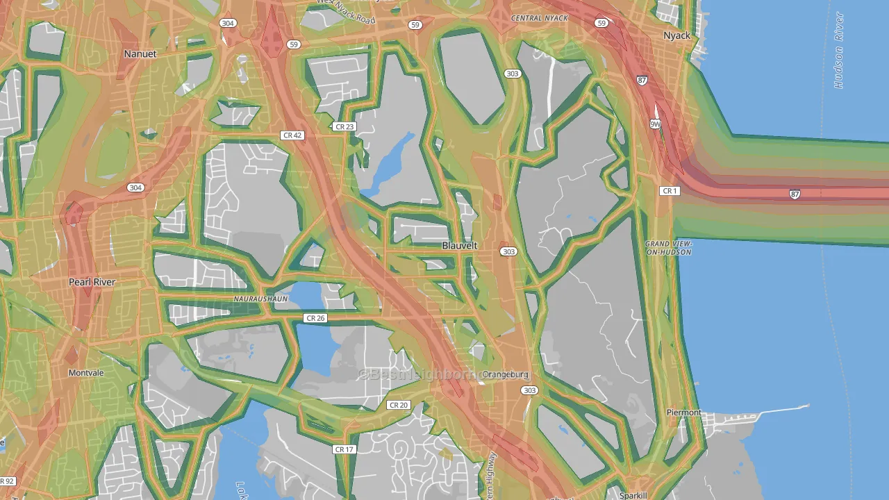 Blauvelt, NY Map of Noise Levels in Blauvelt