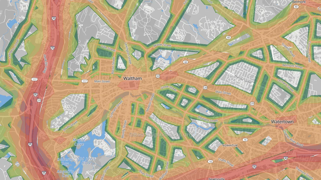 Bleachery, Waltham, MA Map of Noise Levels in Bleachery