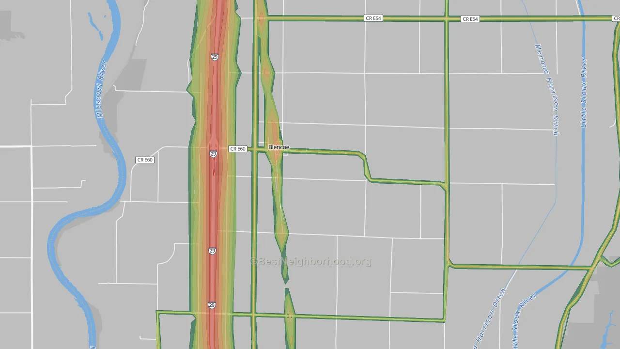 Blencoe, IA Map of Noise Levels in Blencoe