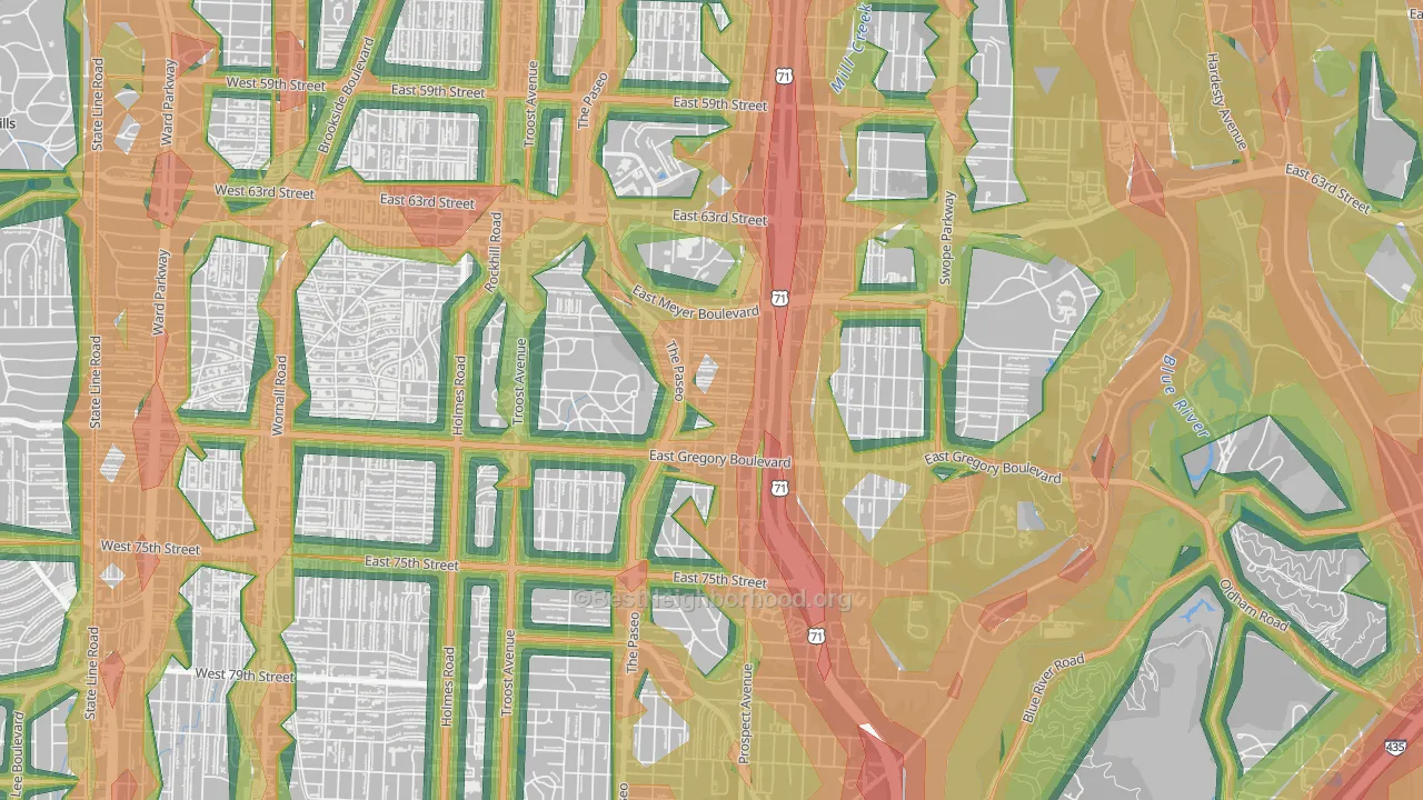 Blenheim Square, Kansas City, MO Map of Noise Levels in Blenheim Square