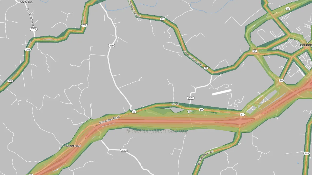 Bliss, KY Map of Noise Levels in Bliss
