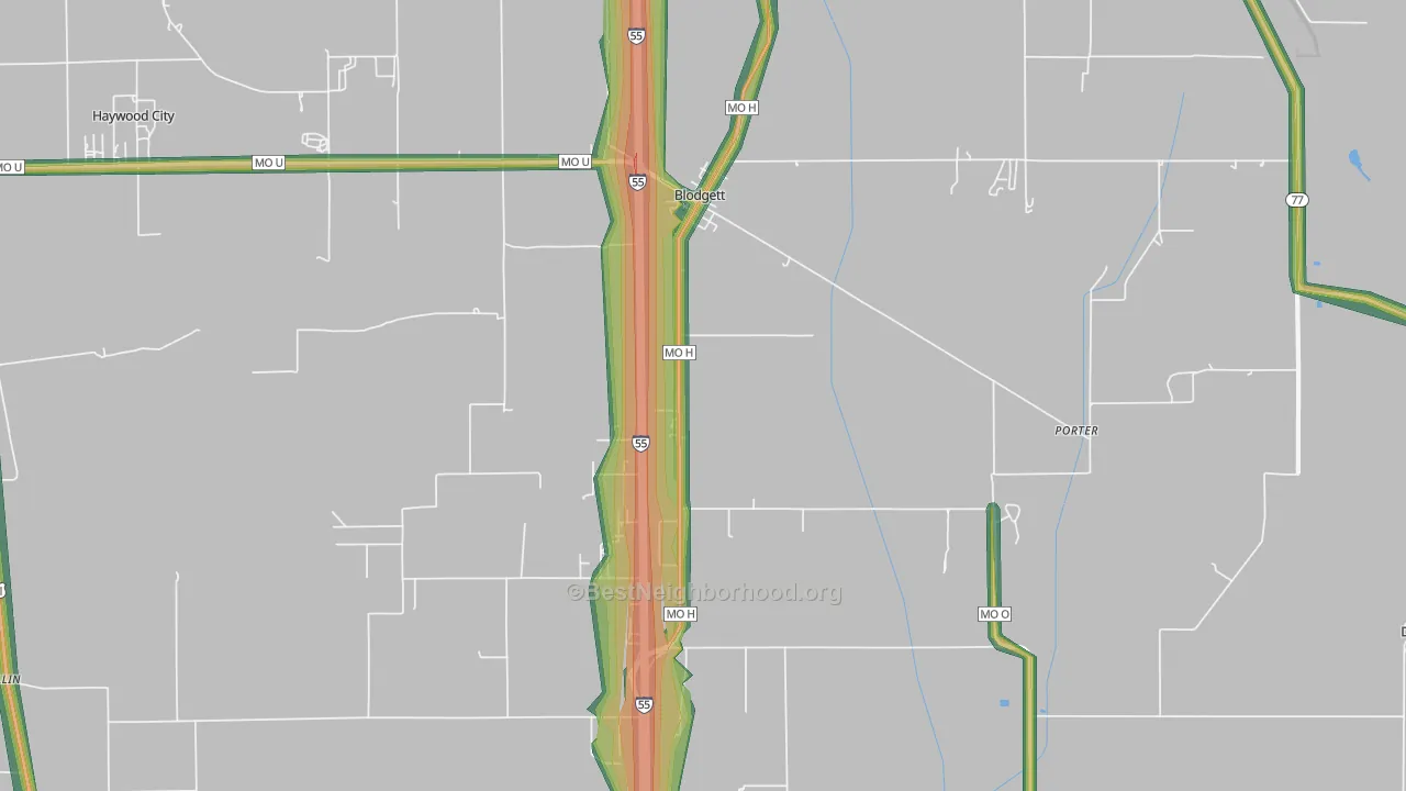 Blodgett, MO Map of Noise Levels in Blodgett