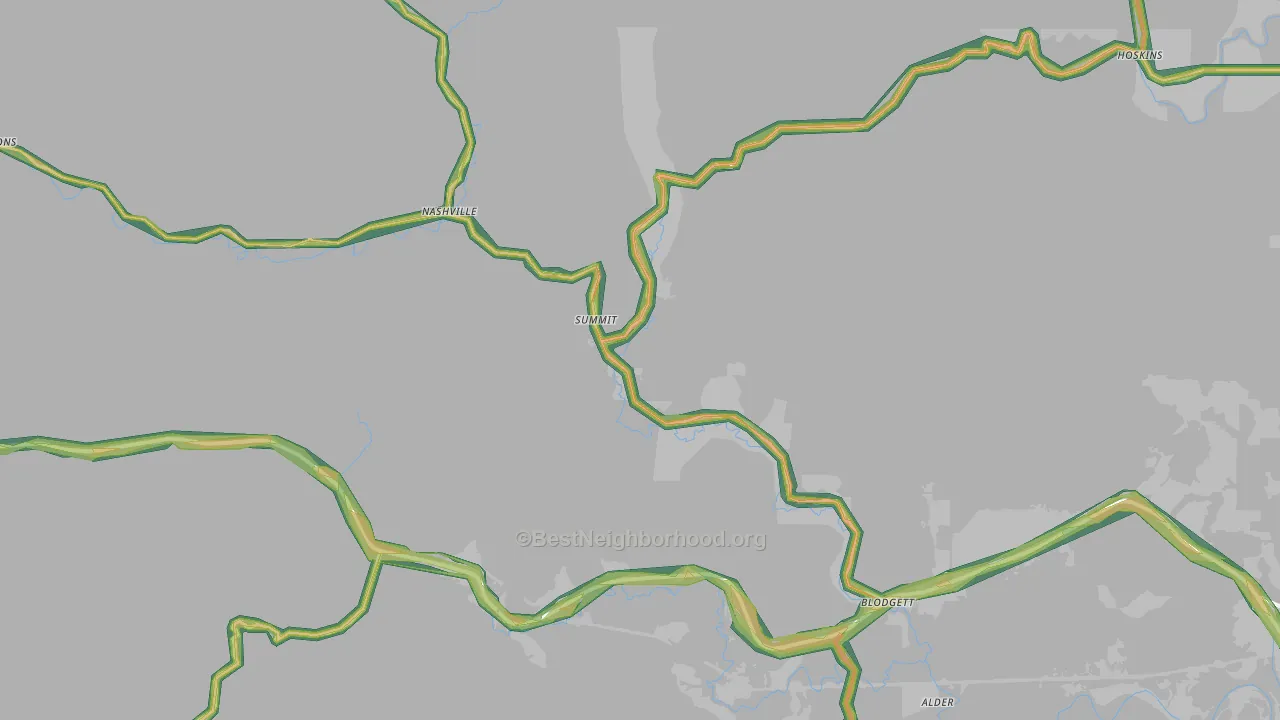 Blodgett, OR Map of Noise Levels in Blodgett